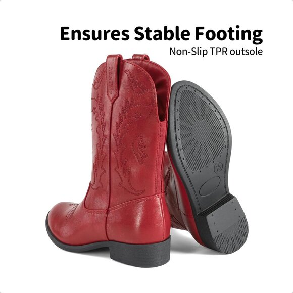 Kids Dark Red     Toddler Little Cowboy Western Square Toe Riding Calf Boots - Picture 6 of 6